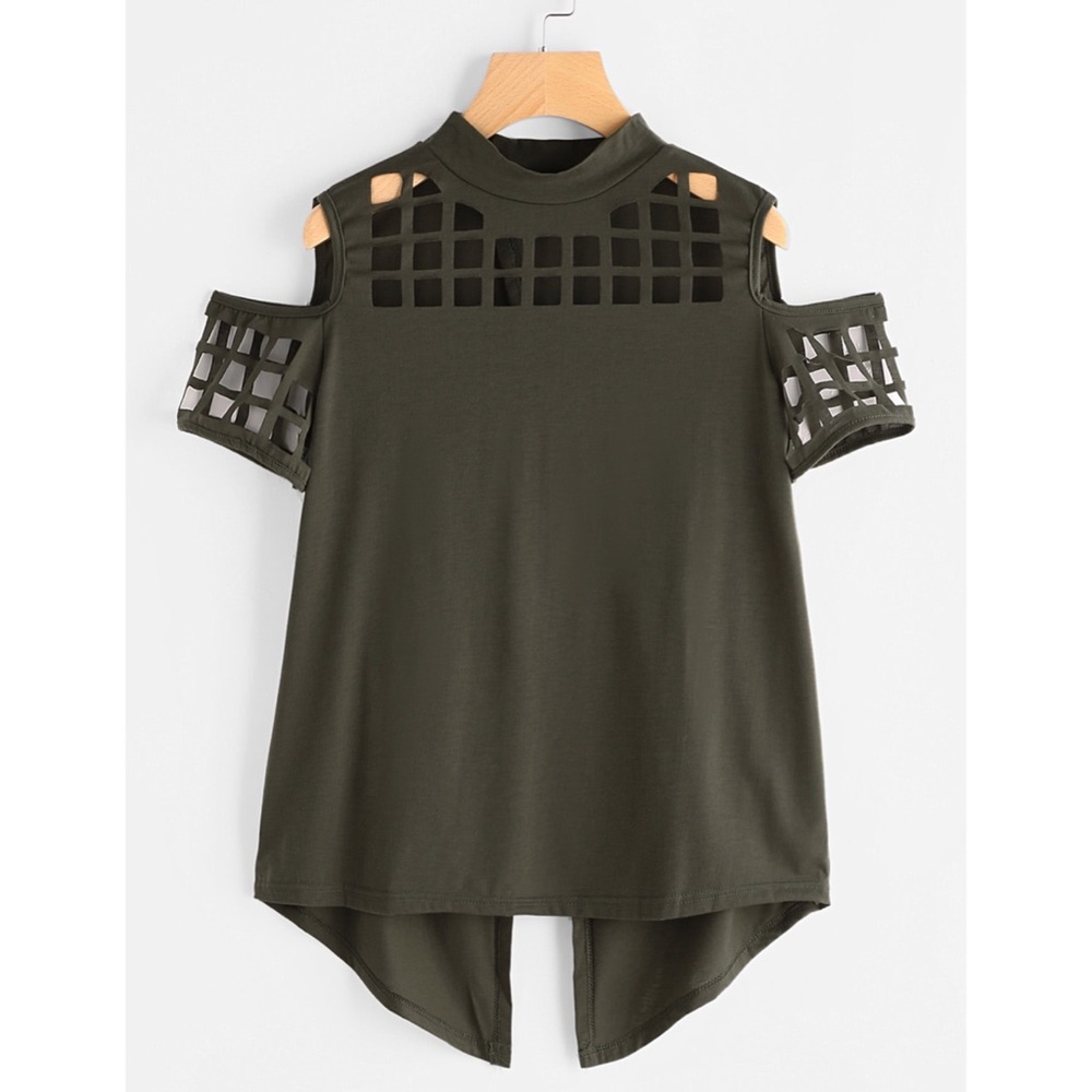 NWOT Cold Shoulder Laser Cut Out Slit Back Tee